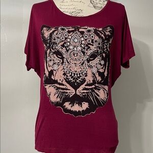 Deb Burgundy Embellished Tiger Graphic Tee